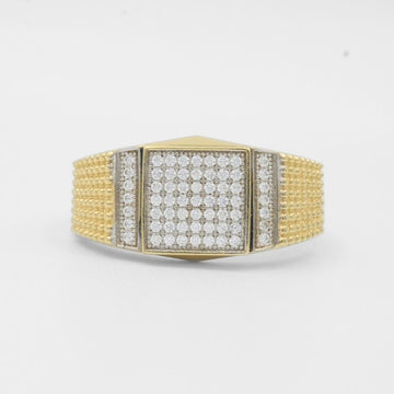 Anillo de Oro 14k con Zirconias Finas Detallado con Oro Blanco y Textura de Esferas mod. 7887