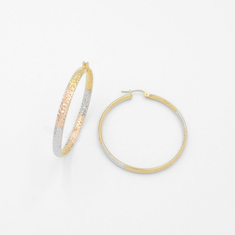 Arracada de Oro 14k Diseño Hueco y Redondo con Diamantado Interior y Exterior mod. 9784