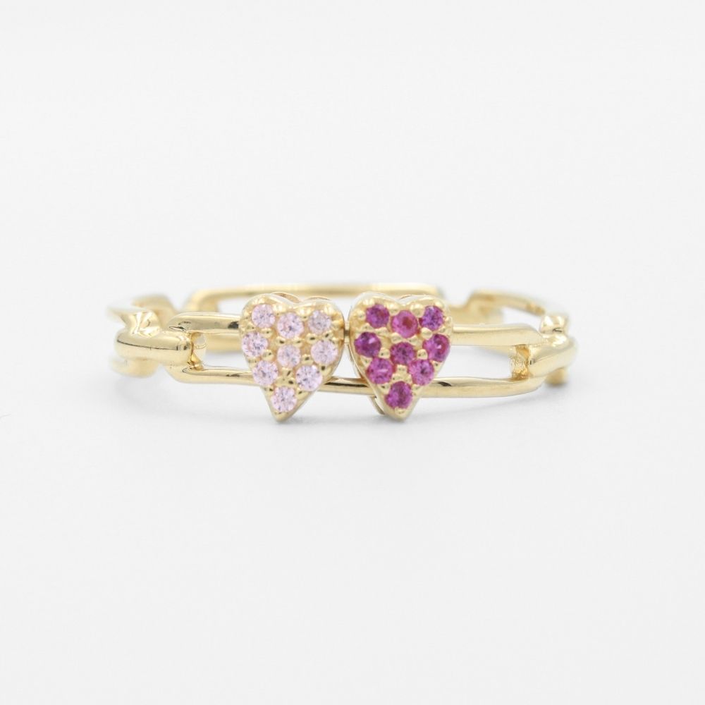 Anillo de Oro 14k con Corazones Movibles e Incrustados con Zirconias Finas mod. 9593