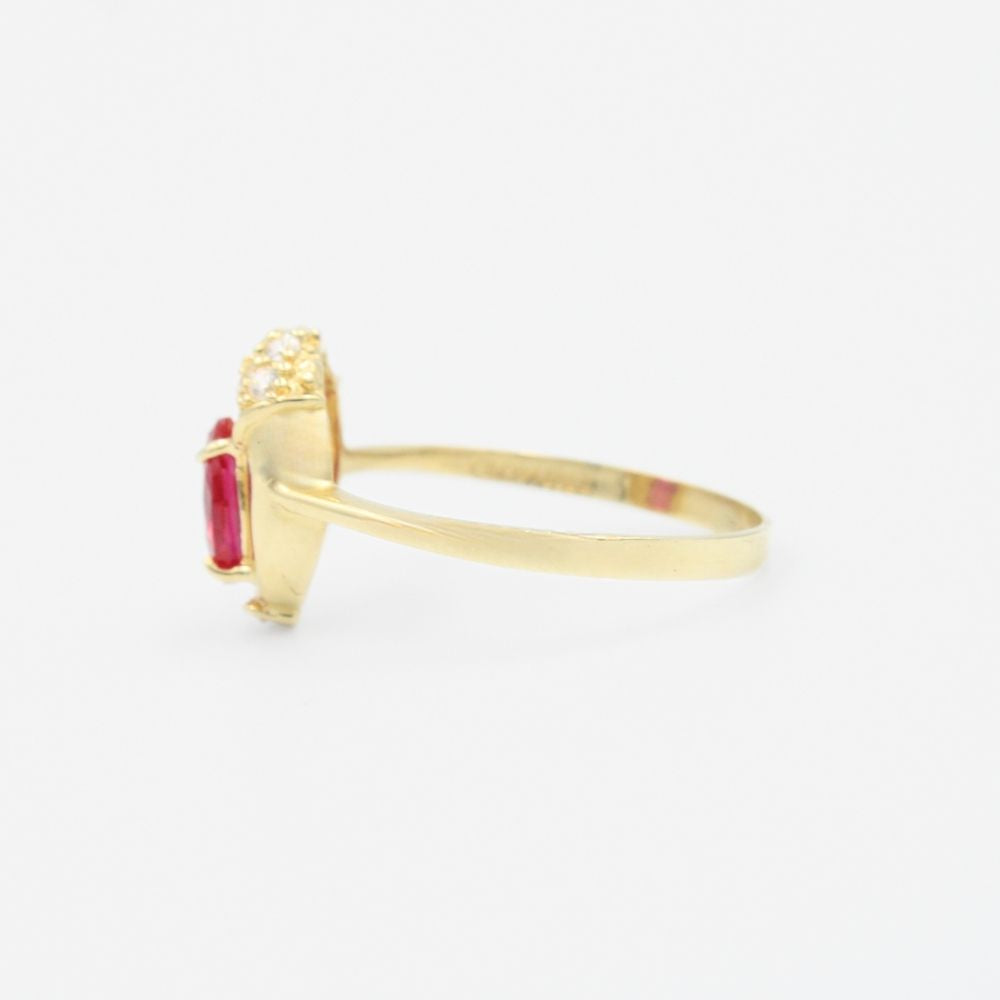 Anillo de Oro 14k con Diseño Emperatriz de Color Rojo Rubi mod. 9203