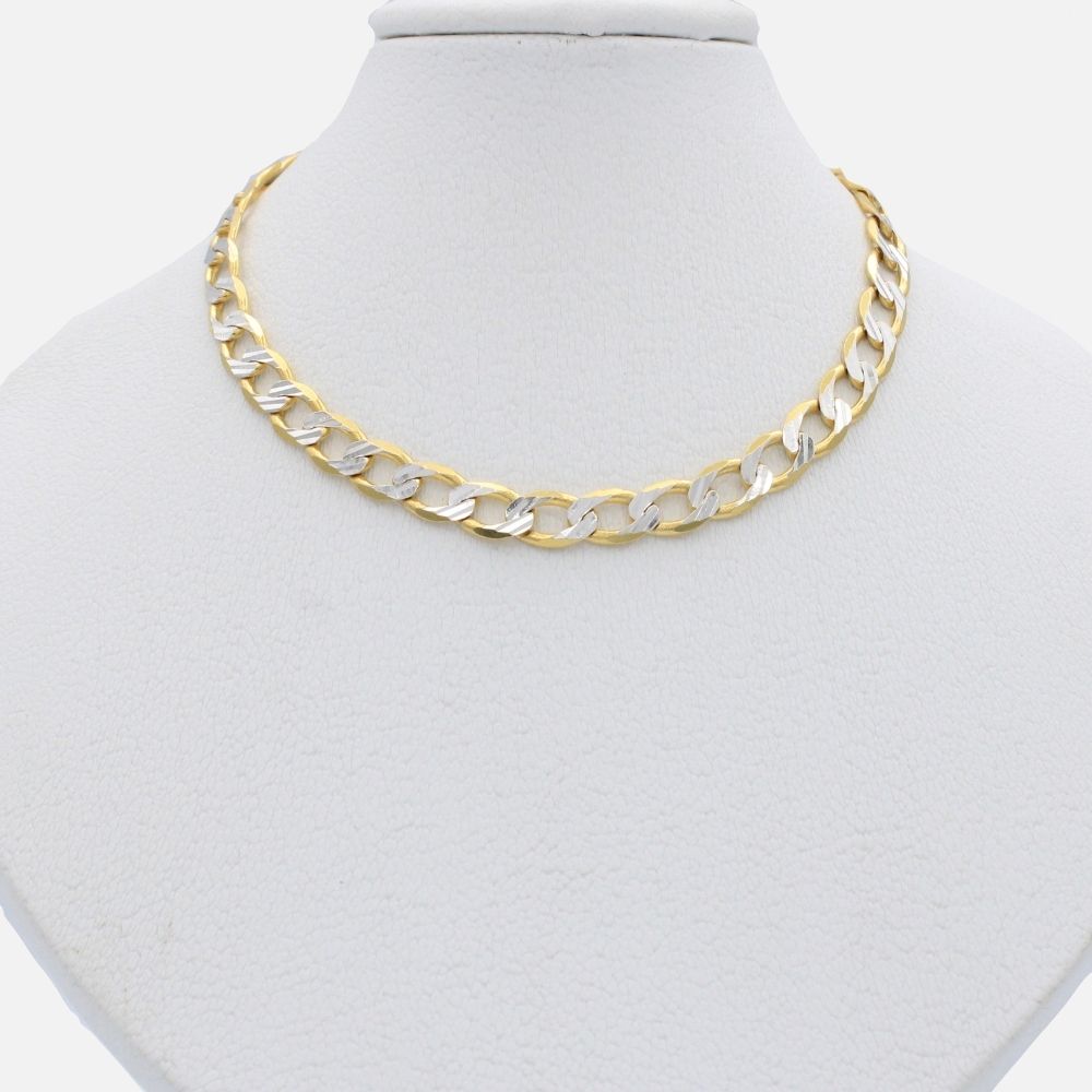 Cadena de Oro 14k Tejido Barbada Grande Diamantada Solida mod. 9912