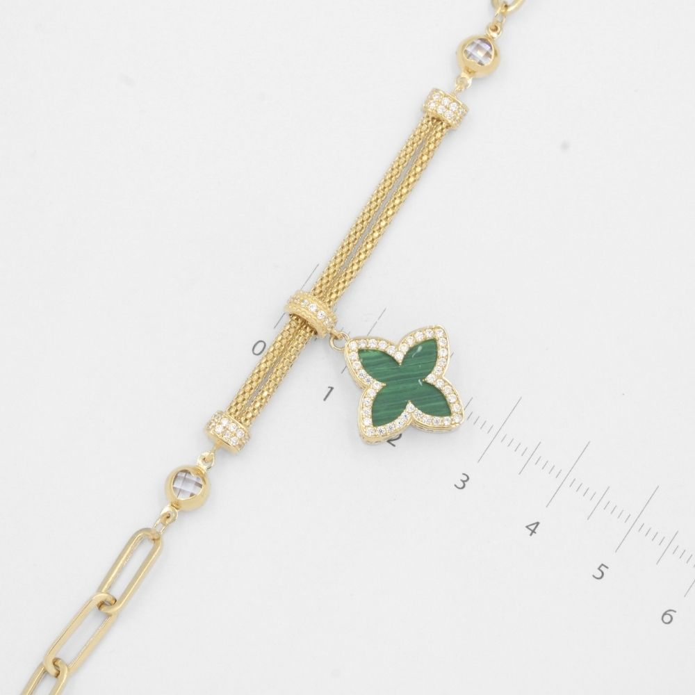 Pulsera de Oro 14k con Tejido Combinado Especial y Flor de Malaquita mod. 7759