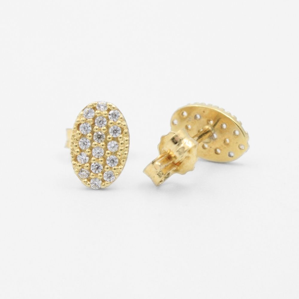 Arete de Oro 14k de Diseño Oval Incrustado con Zirconias mod. 8614