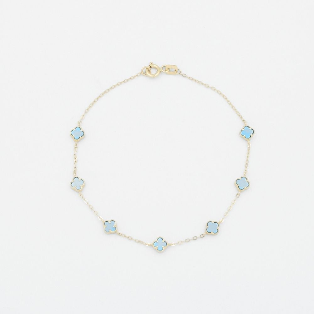 Pulsera de Oro 14k Diseño Fino con Tréboles Pequeños mod. 9039