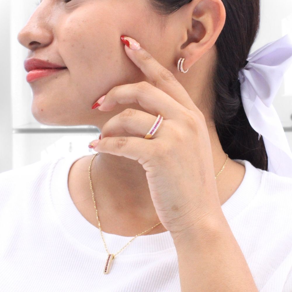 Coordinado de Oro 14k Diseño Churumbela con Zirconias Rojo Rubi mod. 8981