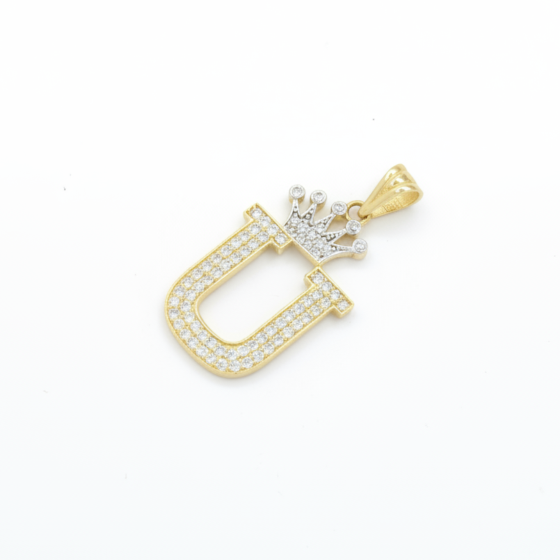 Dije de Oro 14k con Diseño de Inicial U Incrustada con Zirconias mod. 10097