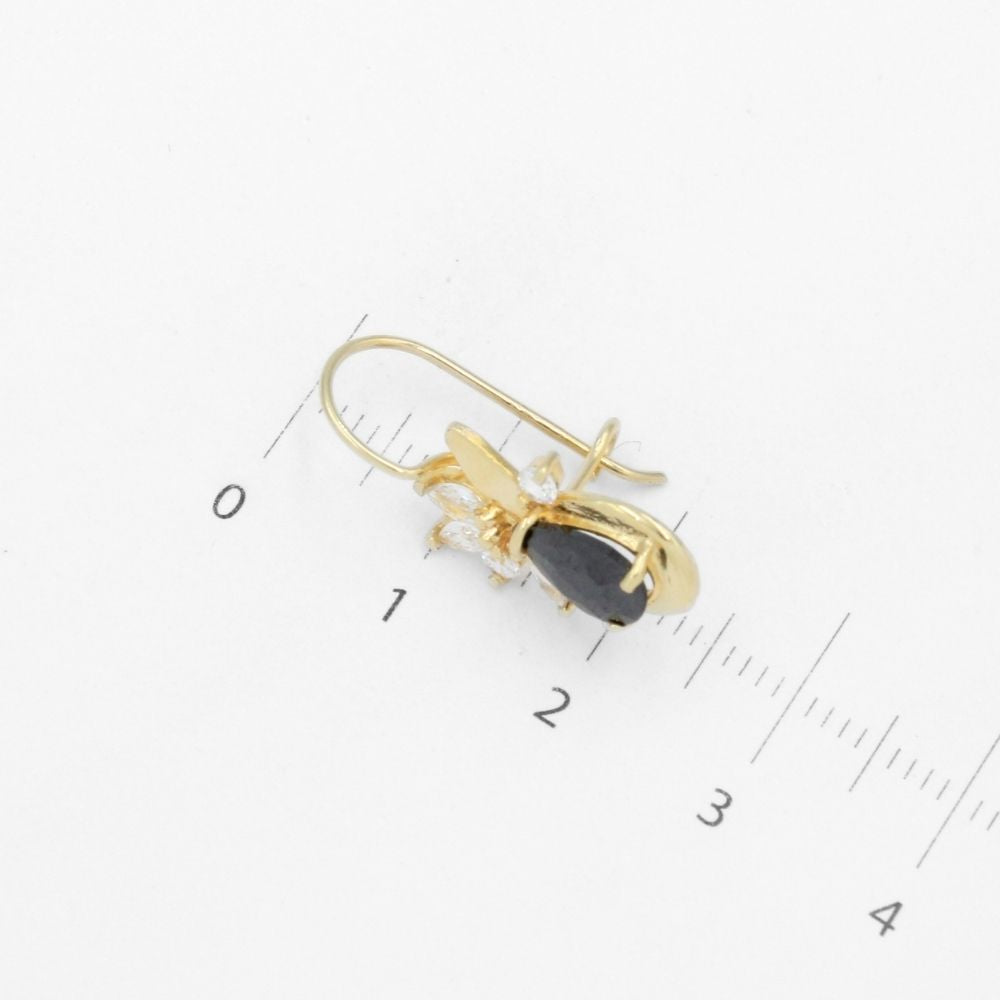 Arete con Broche Arillo de Oro 14k Flor Especial con Zirconias Principal Color Negro Profundo mod. 9768