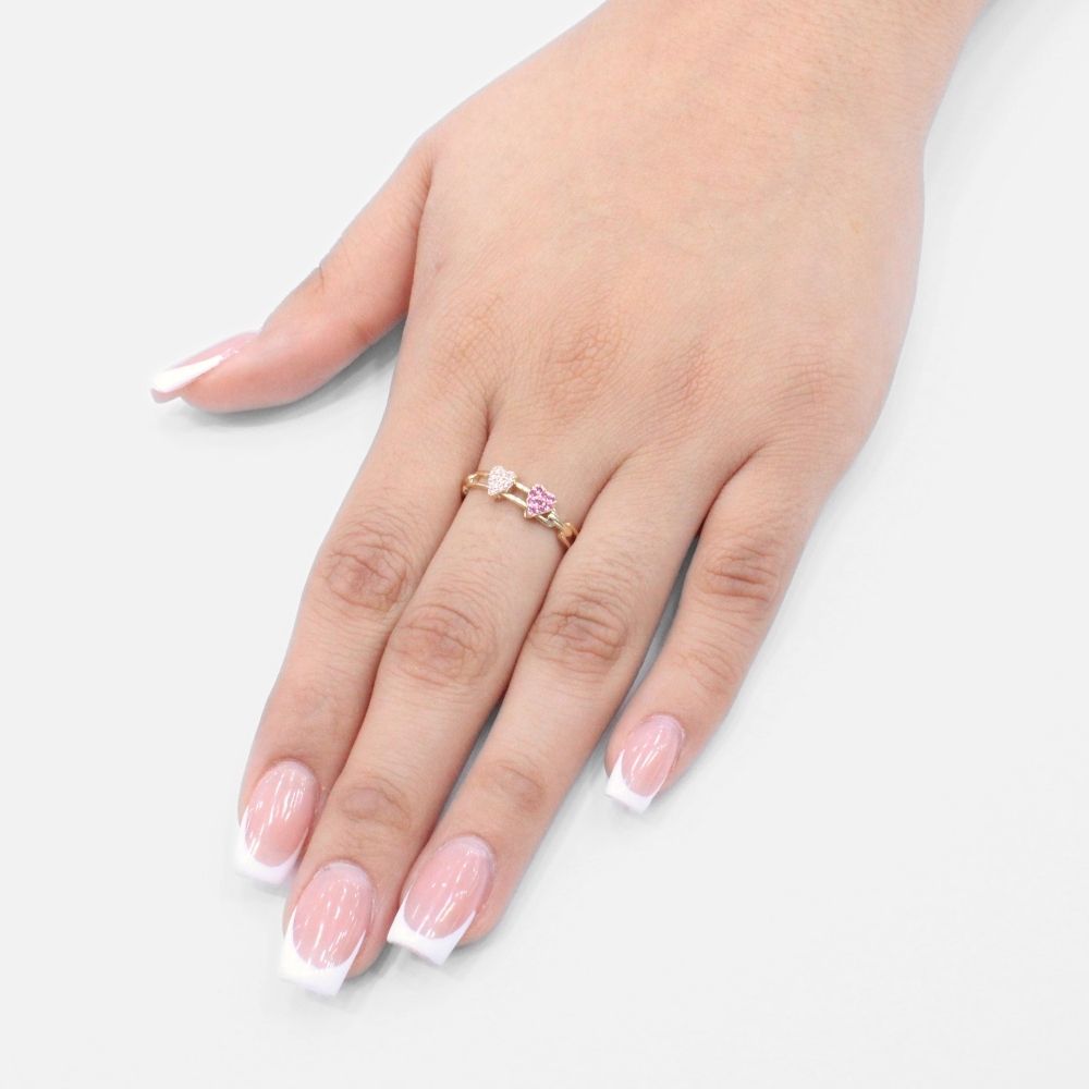 Anillo de Oro 14k con Corazones Movibles e Incrustados con Zirconias Finas mod. 9593