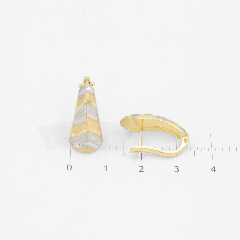 Arete con Broche Patente de Oro 14k Modelo con Diseño de Pluma de Tono Mate mod. 9115