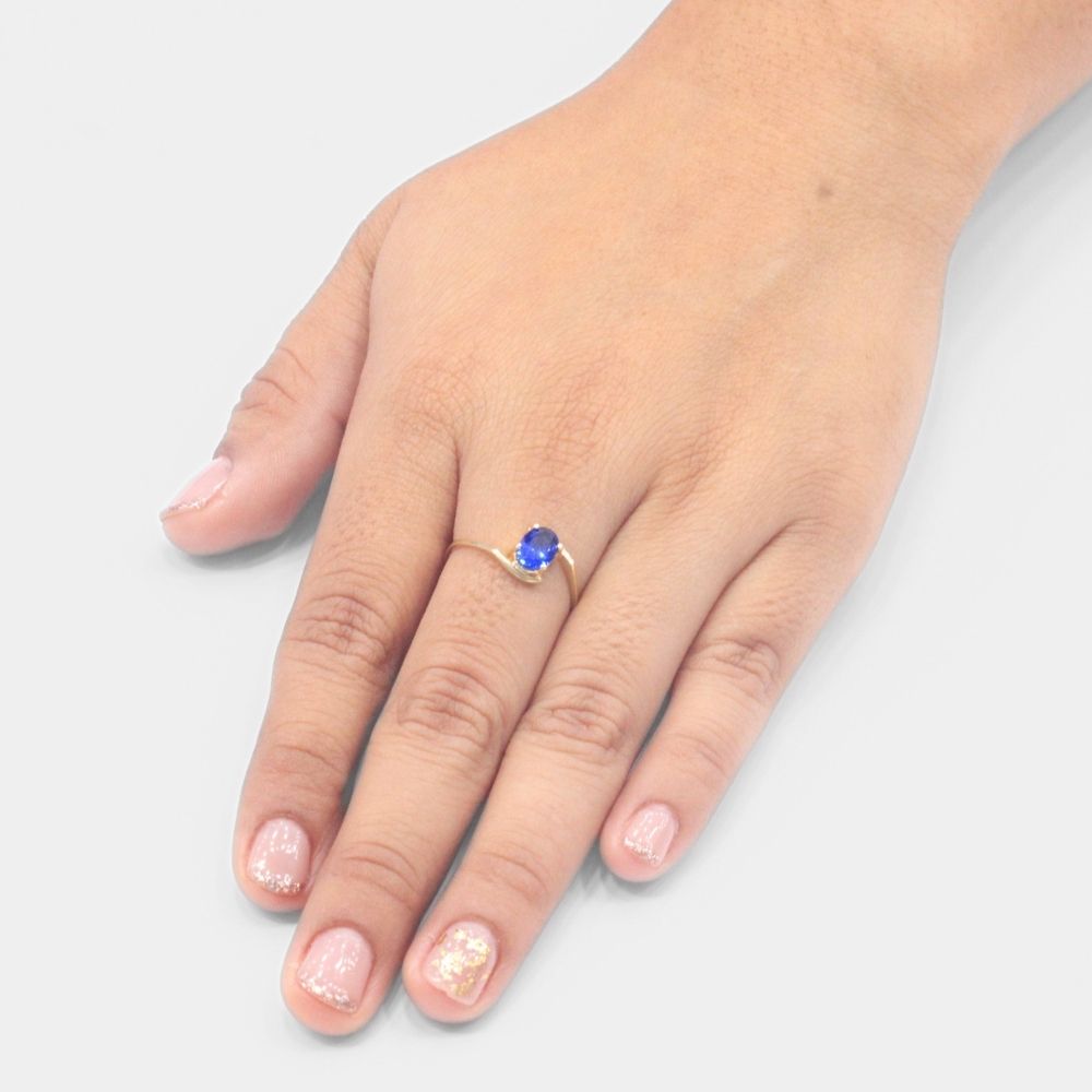Anillo de Oro 14k de Diseño Fino con Zirconia Color Azul Zafiro mod. 7729