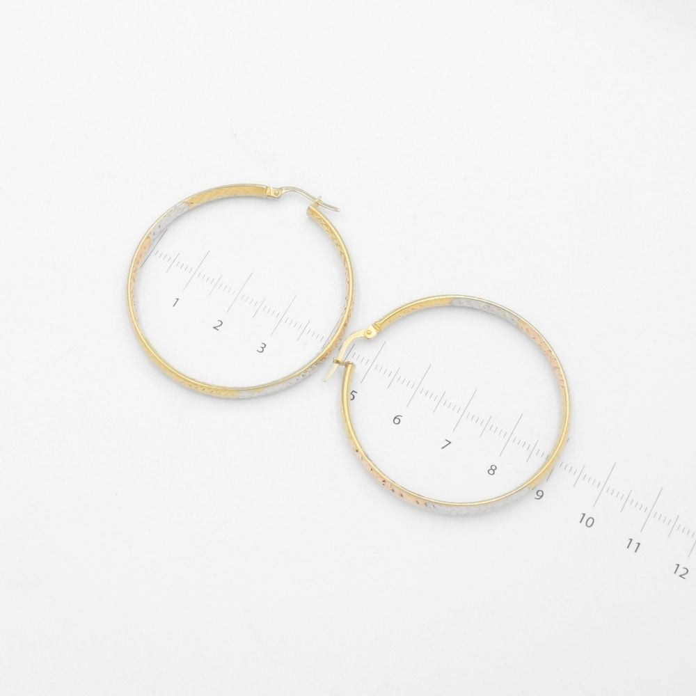 Arracada de Oro 14k Diseño Hueco y Redondo con Diamantado Interior y Exterior mod. 9784