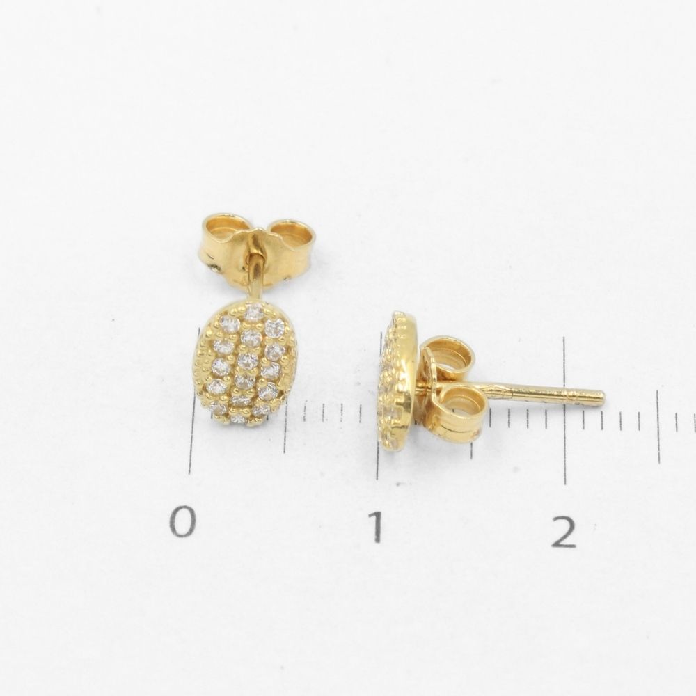 Arete de Oro 14k de Diseño Oval Incrustado con Zirconias mod. 8614