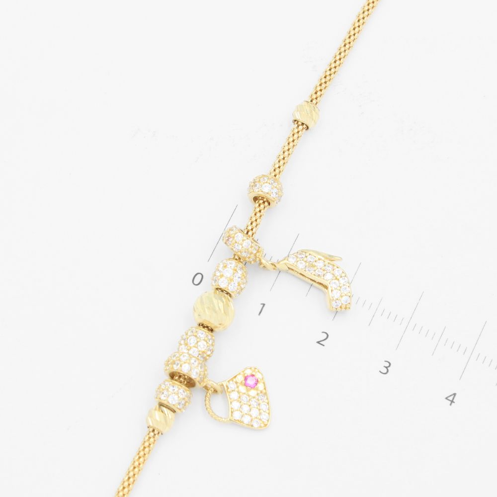 Pulsera de Oro 14k Diseño Tipo Pandora con Zirconias mod. 9286