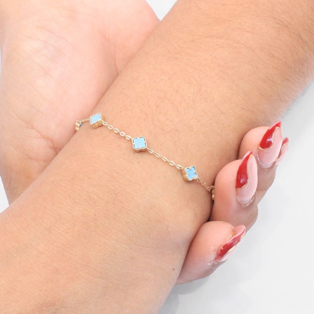 Pulsera de Oro 14k Diseño Fino con Tréboles Pequeños mod. 9039