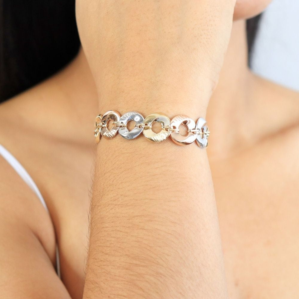 Pulsera de Oro 14k con Diseño Fino en Círculos con Diamantado mod. 4587
