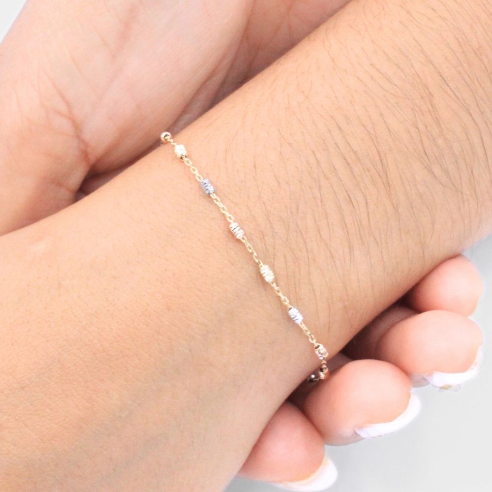 Pulsera de Oro 14k Eslabones Diamantados Huecos mod. 9329