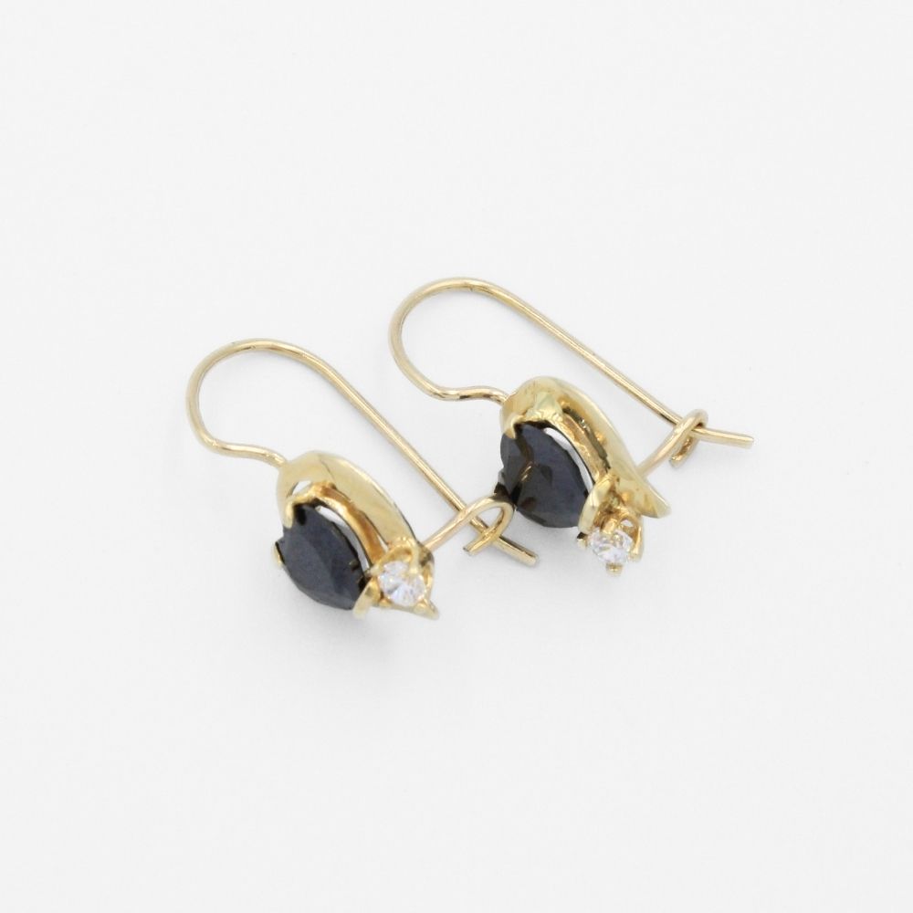 Arete con Broche Arillo de Oro 14k Diseño de Corazón con Zirconia Negra mod. 9764