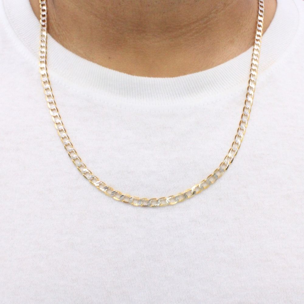 Cadena de Oro 14k Tejido Barbada Grande Diamantada Solida mod. 9912