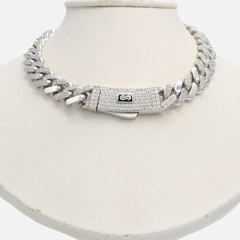 Cadena Monaco Chain 14k Modelo Classic Hueco con Broche Pavé y Diseño Alt Pavé mod. 9669