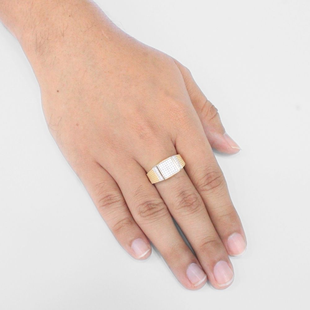 Anillo de Oro 14k con Zirconias Finas Detallado con Oro Blanco y Textura de Esferas mod. 7887