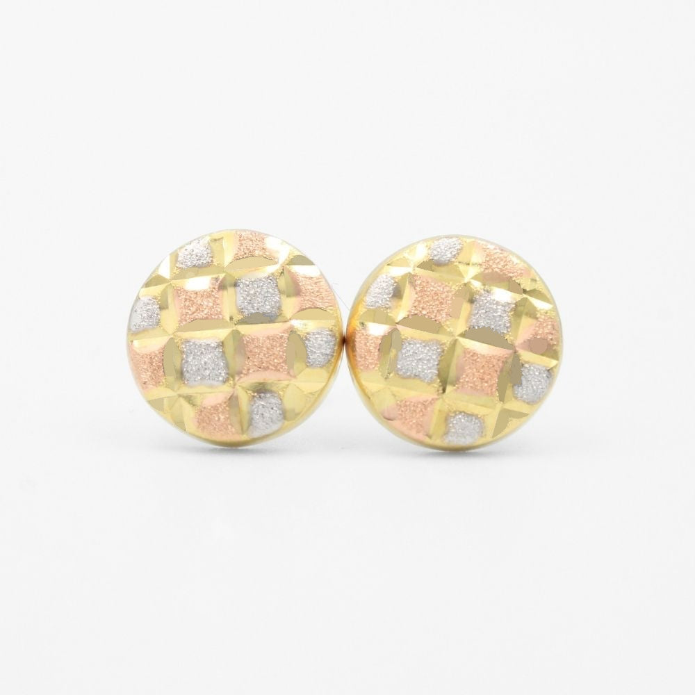 Arete de Oro 14k Circular Hueco con Diamantado y Cuadriculado Mate mod. 8615