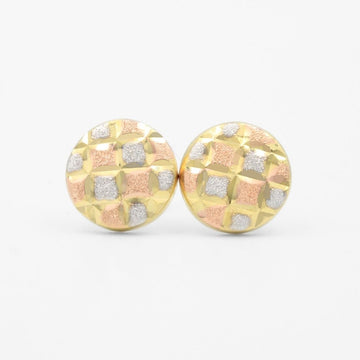 Arete de Oro 14k Circular Hueco con Diamantado y Cuadriculado Mate mod. 8615