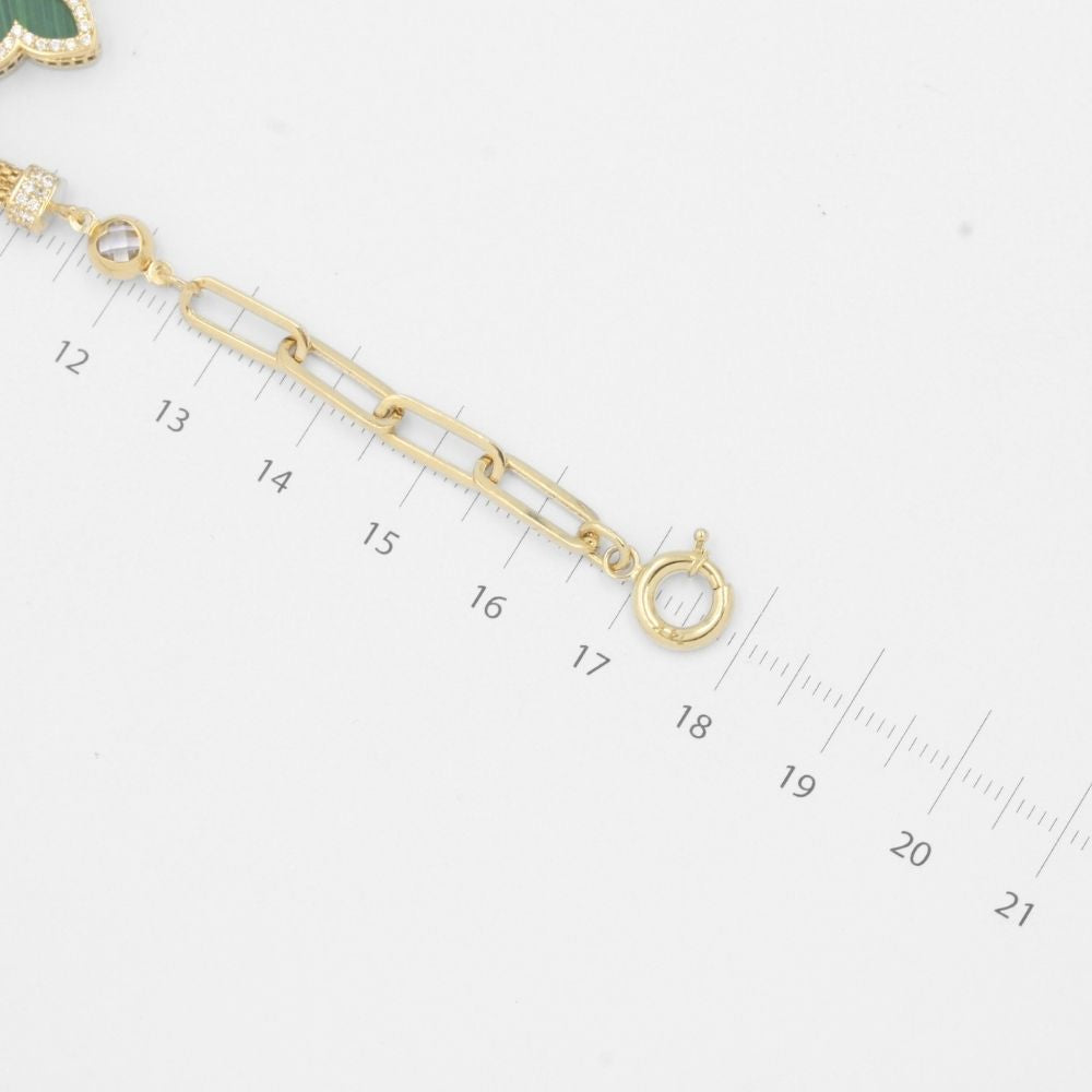 Pulsera de Oro 14k con Tejido Combinado Especial y Flor de Malaquita mod. 7759