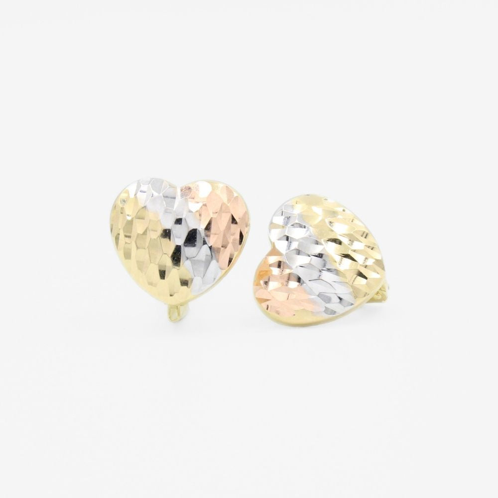 Arete con Broche Patente de Oro 14k Diseño de Corazón Diamantado mod. 9116
