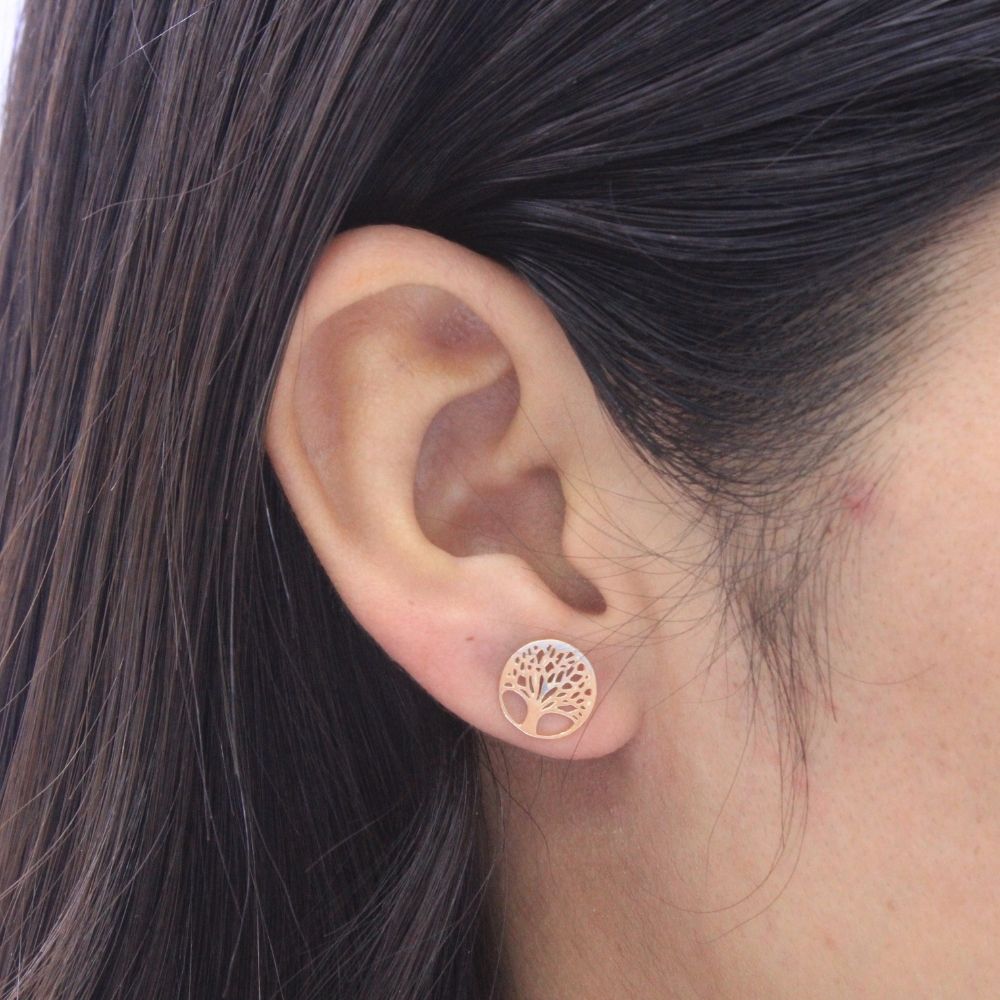 Arete de Oro 14k con Diseño de Árbol de la Vida Liso mod. 9363
