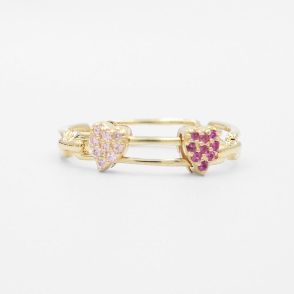 Anillo de Oro 14k con Corazones Movibles e Incrustados con Zirconias Finas mod. 9593