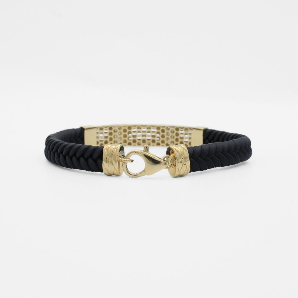 Pulsera con Pieza Brillante de Oro 14k Diseño Calado con Incrustación de Zirconias mod. 9880