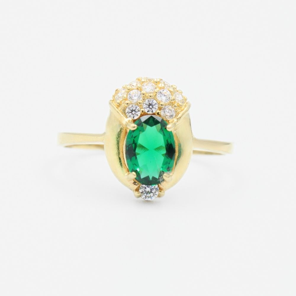 Anillo de Oro 14k con Diseño Emperatriz de Color Verde Esmeralda mod. 9204
