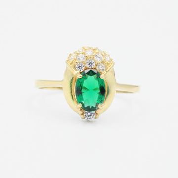 Anillo de Oro 14k con Diseño Emperatriz de Color Verde Esmeralda mod. 9204