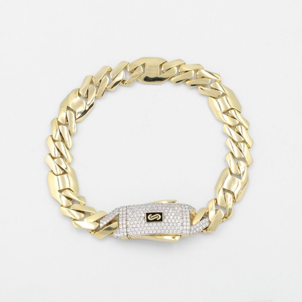 Pulsera Mónaco Chain 14k Modelo Shade Plain Hueco con Broche Pavé mod. 8895