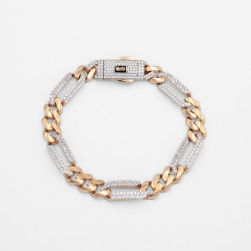 Pulsera Mónaco Chain 14k Modelo Fígaro Grueso de Broche Pavé con Incrustación Alt. de Swarovski mod. 9655