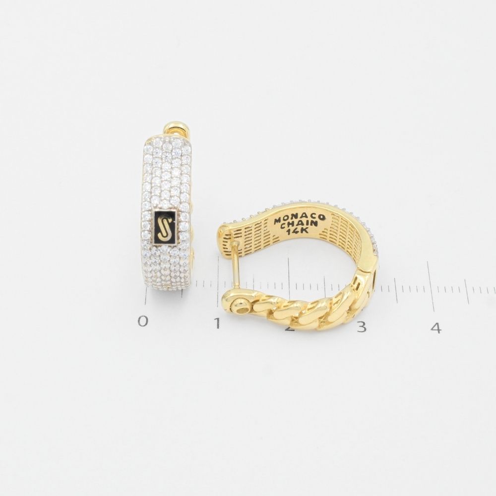 Grapa de Oro 14k Modelo Mediano Monaco Chain Hoop Hueco con Incrustación de Swarovski mod. 9388