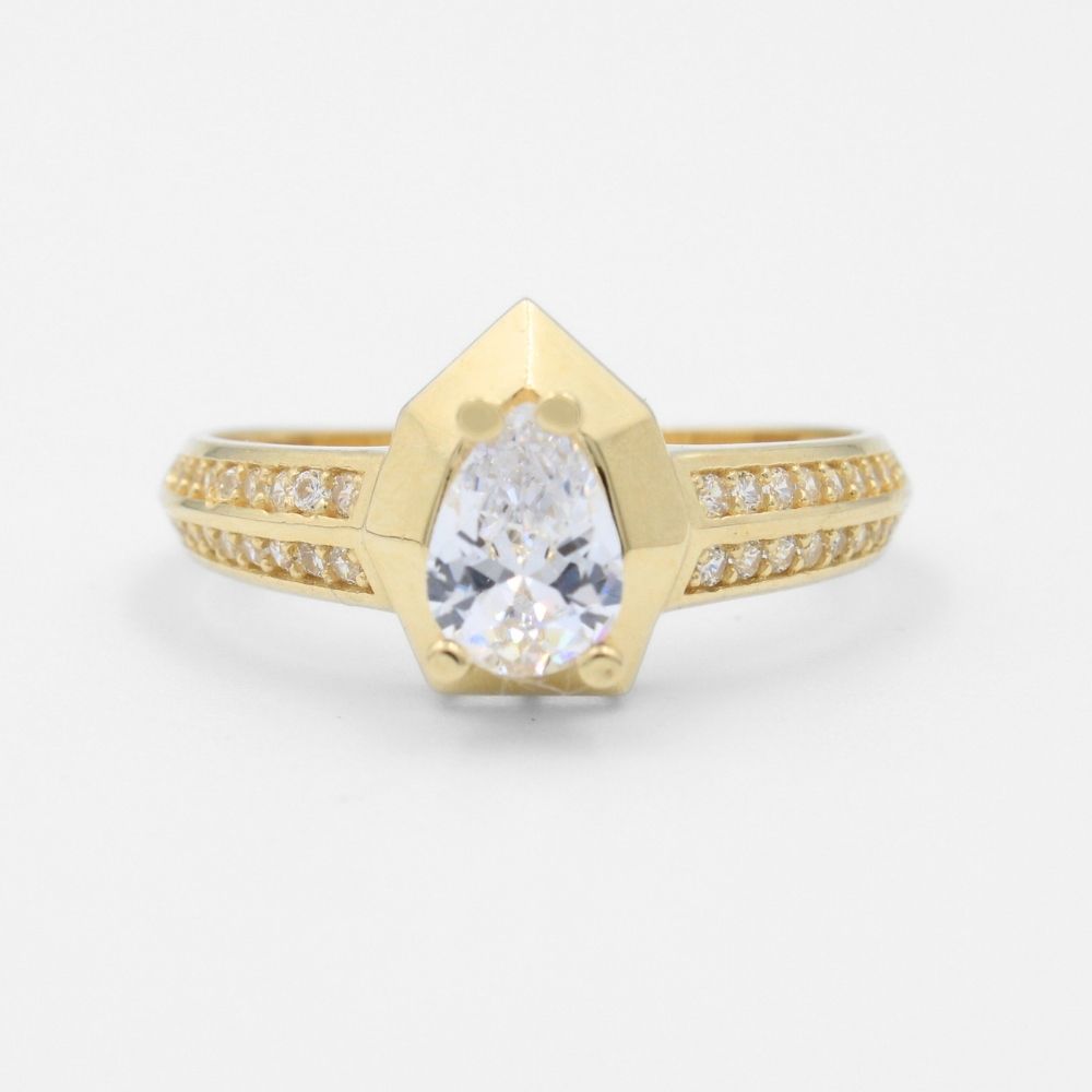 Anillo de Compromiso en Oro 14k con Bisel de Gota Fina y Zirconias Brillantes mod. 8781