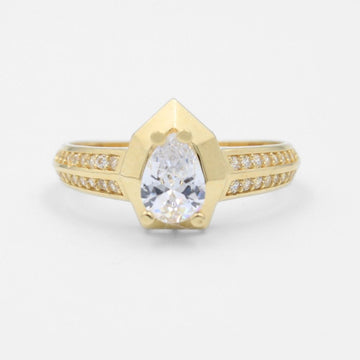 Anillo de Compromiso en Oro 14k con Bisel de Gota Fina y Zirconias Brillantes mod. 8781