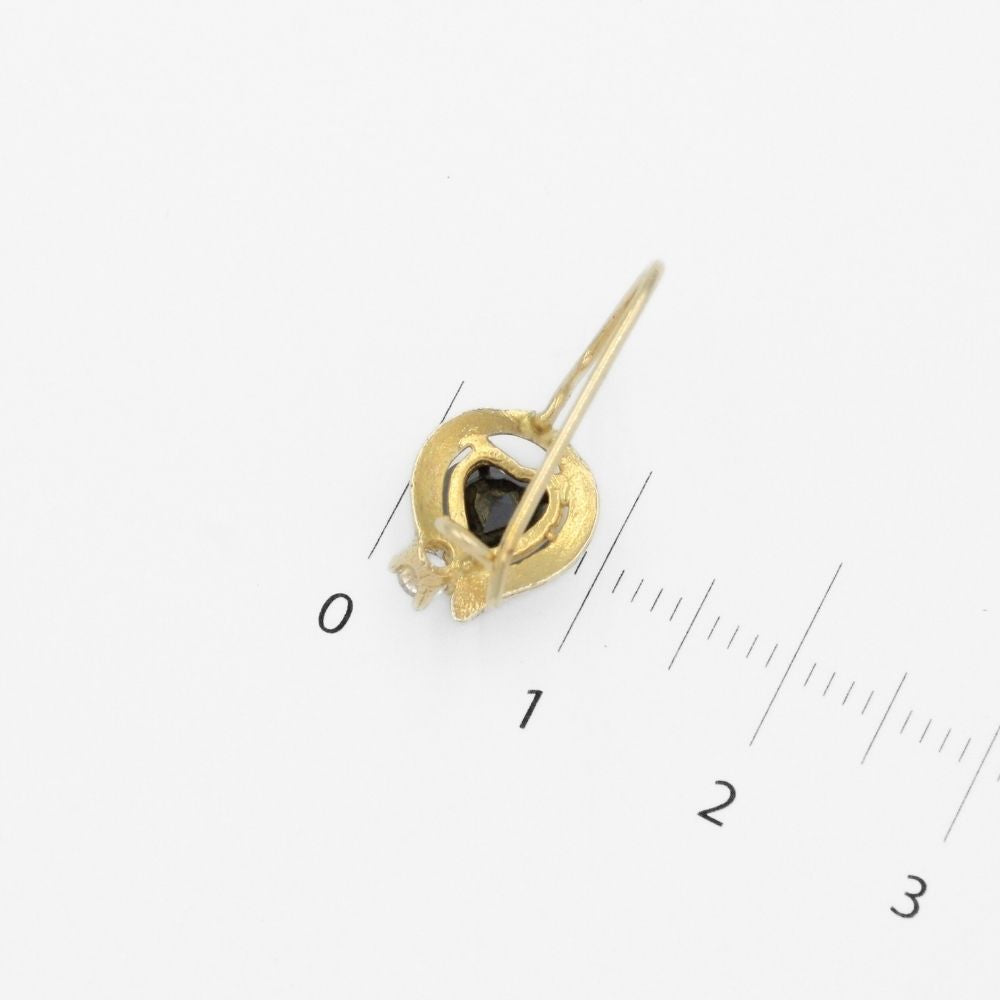 Arete con Broche Arillo de Oro 14k Diseño de Corazón con Zirconia Negra mod. 9764