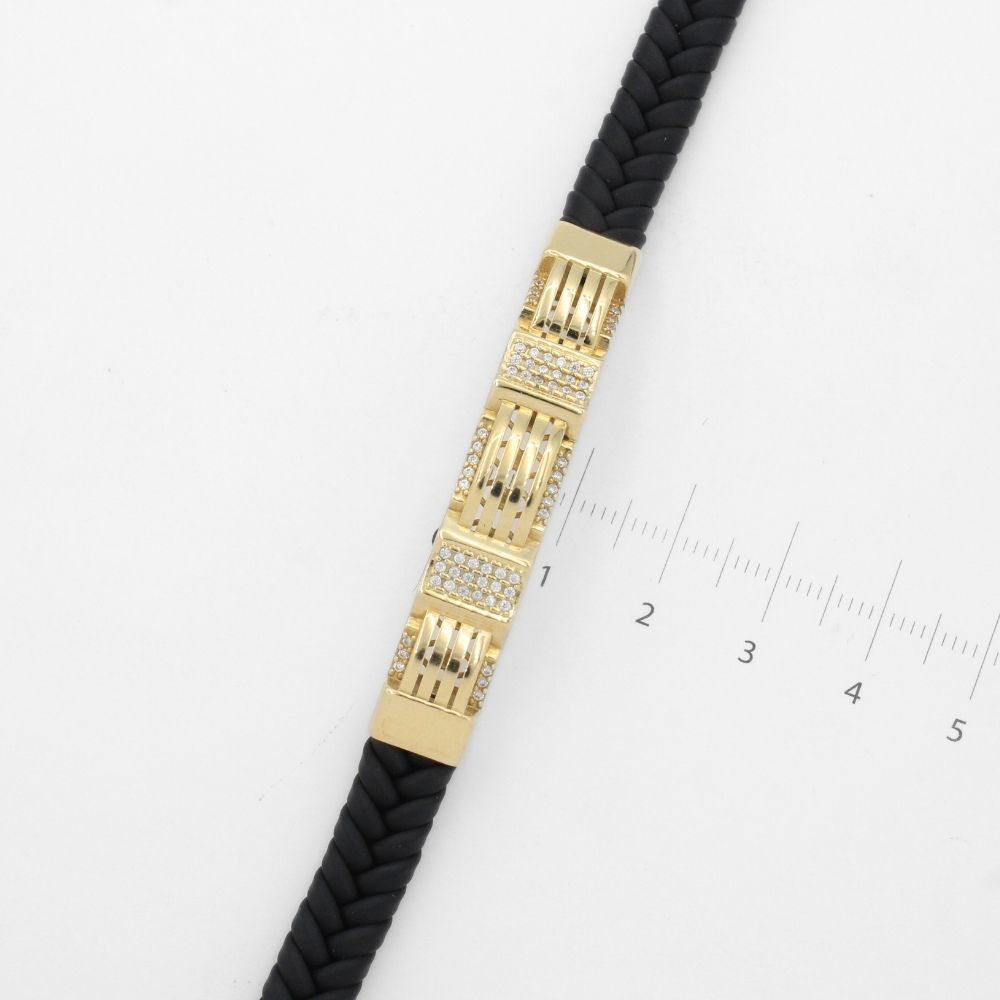 Pulsera con Pieza Brillante de Oro 14k Diseño Calado con Incrustación de Zirconias mod. 9880