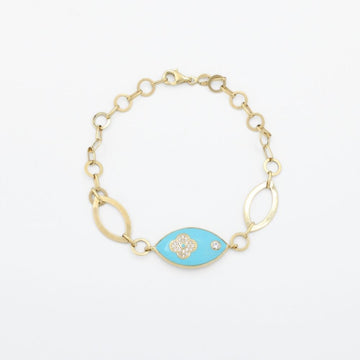 Pulsera de Oro 14k Diseño Oval Esmaltada en Azul Turquesa mod. 9018