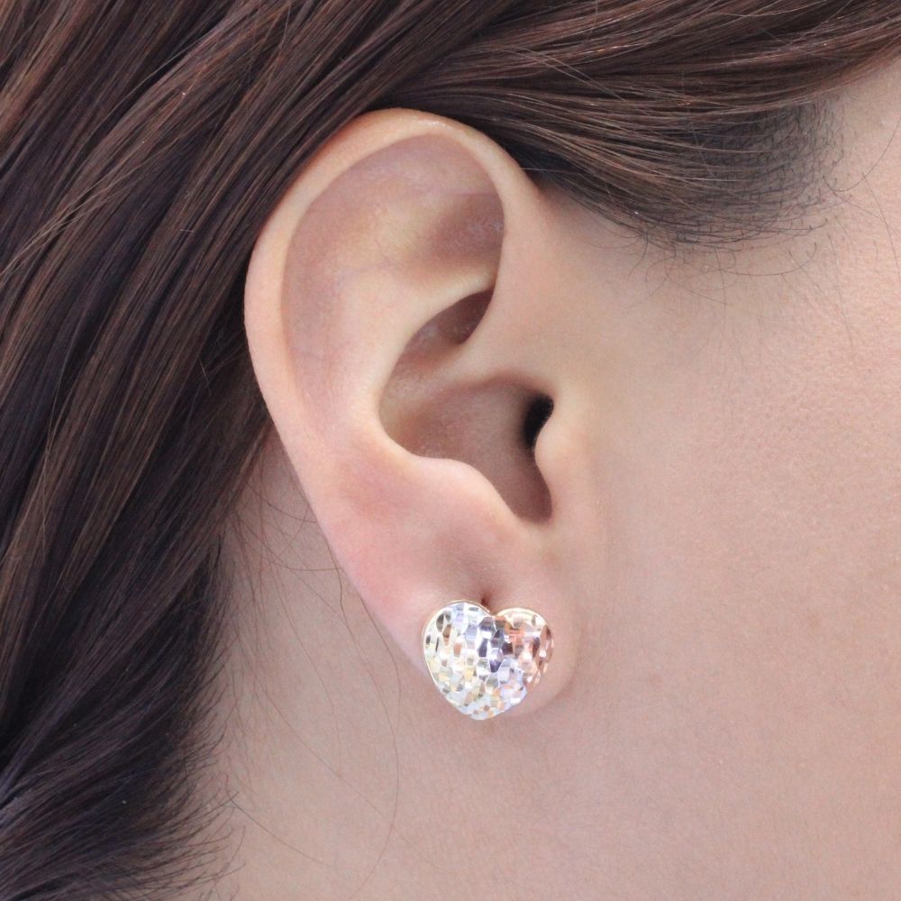 Arete con Broche Patente de Oro 14k Diseño de Corazón Diamantado mod. 9116