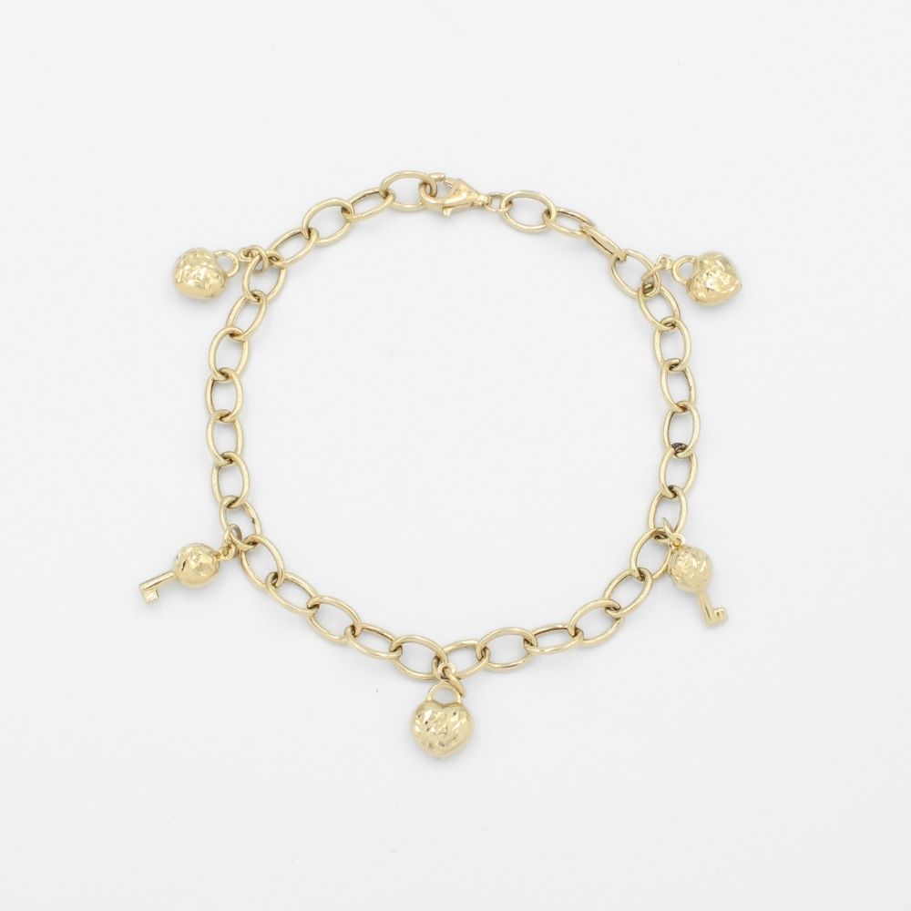 Pulsera de Oro 14k Diseño Hueco con Charms Diamantados mod. 9700