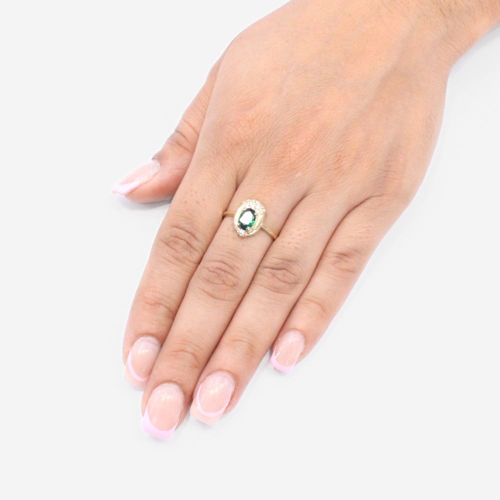 Anillo de Oro 14k con Diseño Emperatriz de Color Verde Esmeralda mod. 9204