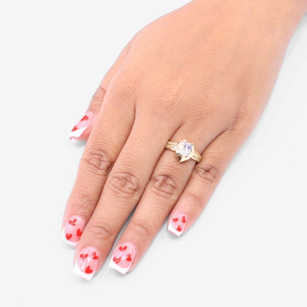 Anillo de Compromiso en Oro 14k con Bisel de Gota Fina y Zirconias Brillantes mod. 8781