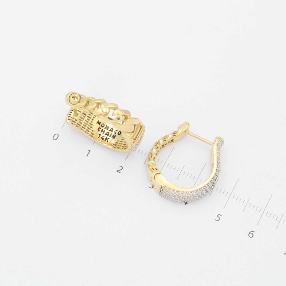 Grapa de Oro 14k Modelo Mediano Monaco Chain Hoop Hueco con Incrustación de Swarovski mod. 9388
