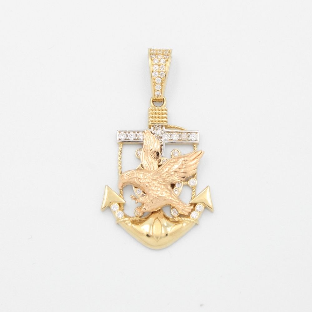 Dije de Oro 14k Diseño de Ancla con Águila  con Incrustación de Zirconias mod. 9485
