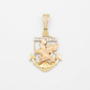 Dije de Oro 14k Diseño de Ancla con Águila  con Incrustación de Zirconias mod. 9485