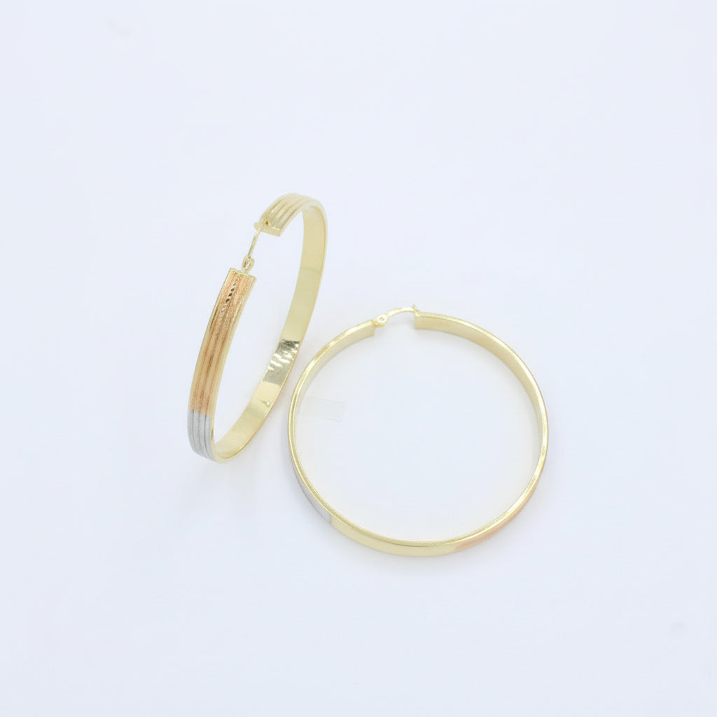 Arracada de Oro 14k de 3 Colores con Diseño Diamantado Especial mod. 10038