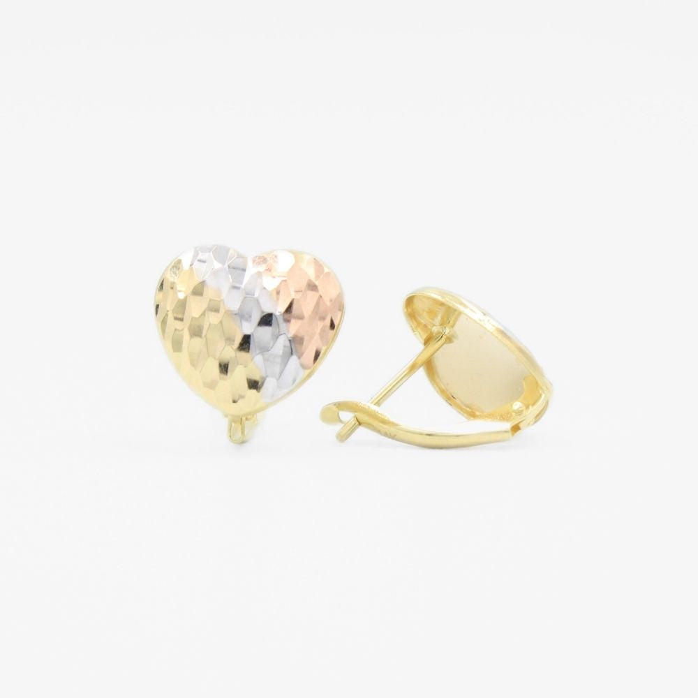 Arete con Broche Patente de Oro 14k Diseño de Corazón Diamantado mod. 9116